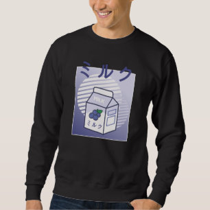 Kawaii-Kuh Retro-Japanische Blaubeermilch Sweatshirt