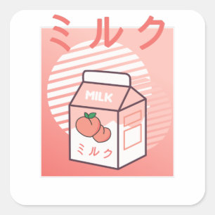 Kawaii-Kuh Retro-Japanische Pfirsichmilch Quadratischer Aufkleber