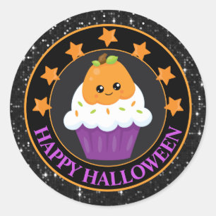 Kawaii Kürbis Halloween Cupcake Runder Aufkleber
