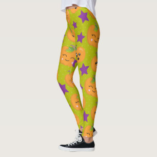 Kawaii-Kürbis- und violette-Sterne-Leggings Leggings