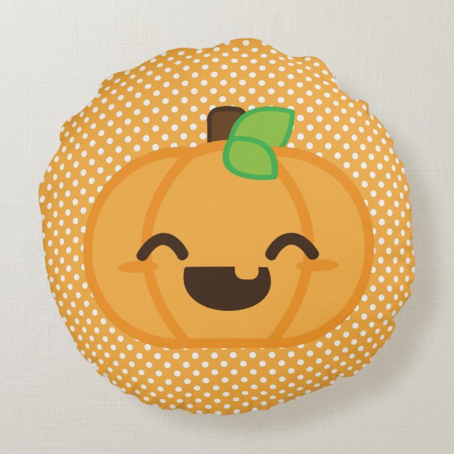 Kawaii Kürbislaterne Pumpkin Round Pillow Rundes Kissen (Rückseite)