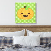Kawaii Kürbislaterne Pumpkin Wrapped Canvas Leinwanddruck (Insitu (Schlafzimmer))