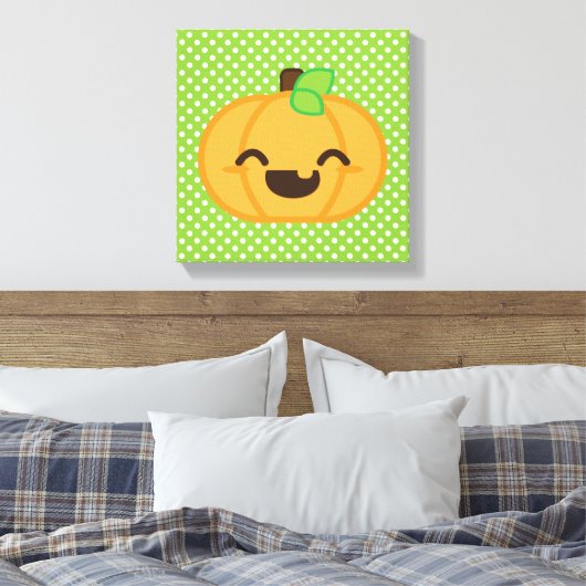 Kawaii Kürbislaterne Pumpkin Wrapped Canvas Leinwanddruck (Insitu (Schlafzimmer))