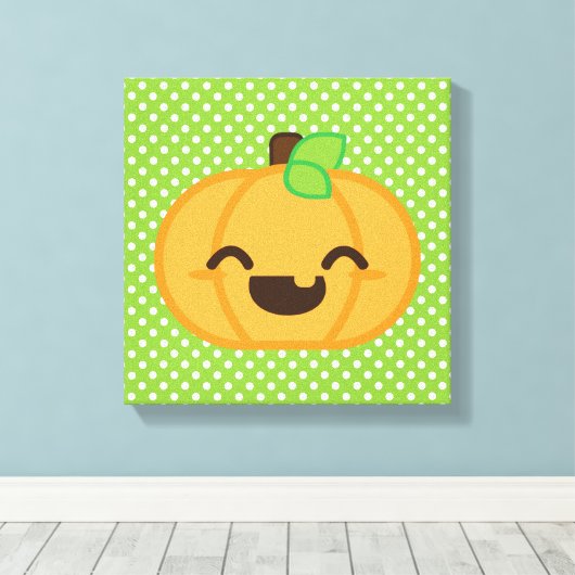 Kawaii Kürbislaterne Pumpkin Wrapped Canvas Leinwanddruck (Insitu (Holzboden))
