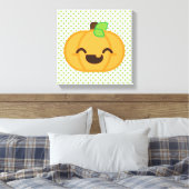 Kawaii Kürbislaterne Pumpkin Wrapped Canvas Leinwanddruck (Insitu (Schlafzimmer))