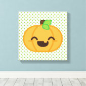 Kawaii Kürbislaterne Pumpkin Wrapped Canvas Leinwanddruck (Insitu (Holzboden))
