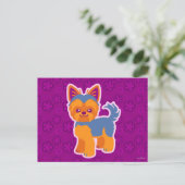 Kawaii Kurz Hair Yorkie Cartoon Dog Postkarte (Stehend Vorderseite)