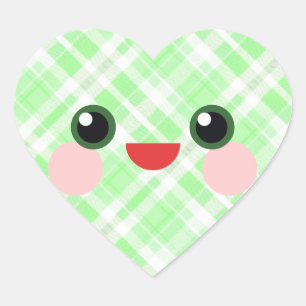 Kawaii-Lächeln Glückliches Gesicht Grün Kariert Herz-Aufkleber
