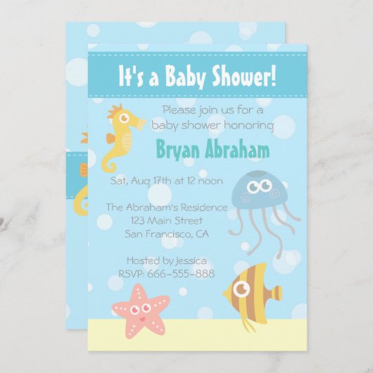 Kawaii laden Unterwasserthema-Babyparty ein Einladung (Vorne/Hinten)