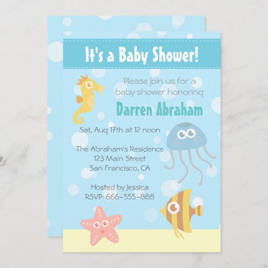 Kawaii laden Unterwasserthema-Babyparty ein Einladung (Vorne/Hinten)