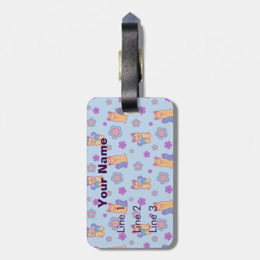 Kawaii lange und kurze Haar Yorkie Cartoon-Hunde Gepäckanhänger (Rückseite vertikal)