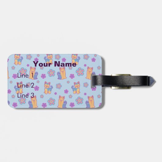 Kawaii lange und kurze Haar Yorkie Cartoon-Hunde Gepäckanhänger (Rückseite horizontal)