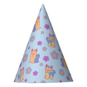 Kawaii lange und kurze Haar Yorkie Cartoon-Hunde Partyhütchen