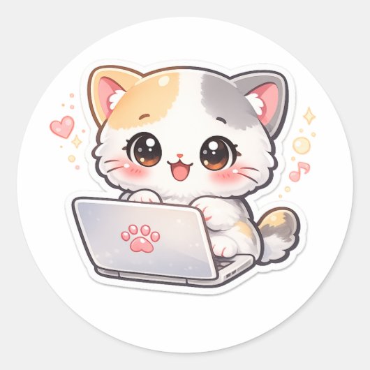 Kawaii Laptop Katzen Aufkleber | Süße Chibi Kitty  (Vorderseite)