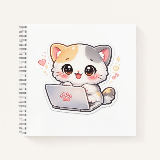 Kawaii Laptop Katzen Notizbuch | Süße Chibi Kitty  (Vorderseite)