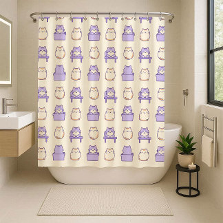 Kawaii Lavendel Dicke Katze Pastell Duschvorhang