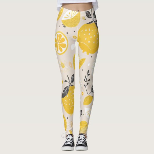 Kawaii Lemon Pattern Leggings (Vorderseite)