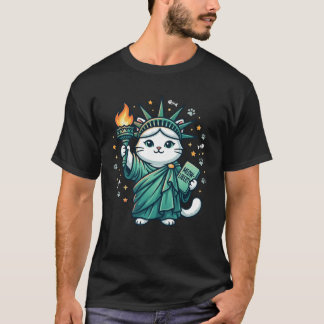 Kawaii Liberty Katze Fackel New York Patriotische  T-Shirt
