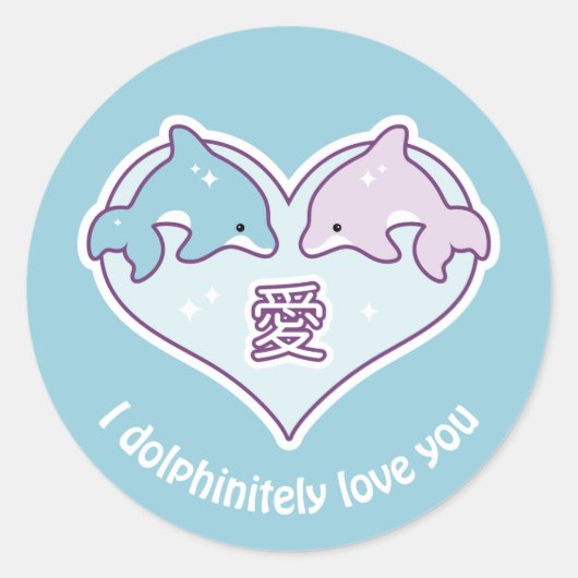 Kawaii Liebe Dolphins Runder Aufkleber (Vorderseite)