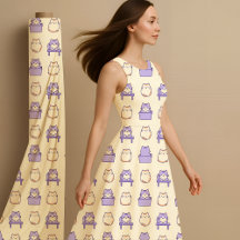 Kawaii Lila Dicke Katze Pastell Süß Stoff Druck