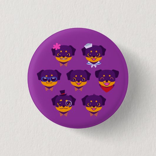 Kawaii lila Rottweiler Welpen-Muster Button (Vorderseite)