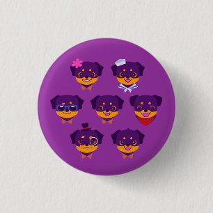 Kawaii lila Rottweiler Welpen-Muster Button