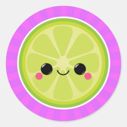 Kawaii Limon auf Lila Sternexplosion Runder Aufkleber (Vorderseite)