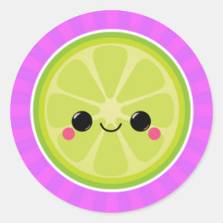 Kawaii Limon auf Lila Sternexplosion Runder Aufkleber
