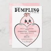 Kawaii Little Dumpling Dim Sum Pink Baby Dusche Einladung (Vorne/Hinten)