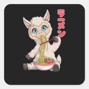 Kawaii Llama Ramen Noodles Japanisch Anime Wheat Quadratischer Aufkleber