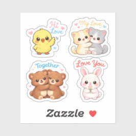 Kawaii Love Animals Sticker Set – Sweet Valentine 