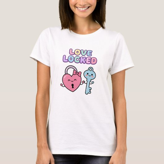 Kawaii Love Locked Cute Wedding T-Shirt (Vorderseite)