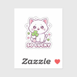 Kawaii Lucky Cat Maneki Neko With Clover Sticker