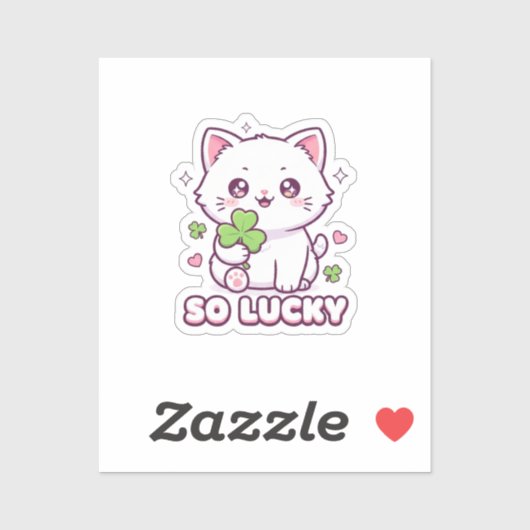Kawaii Lucky Cat Maneki Neko With Clover Sticker (Blatt)