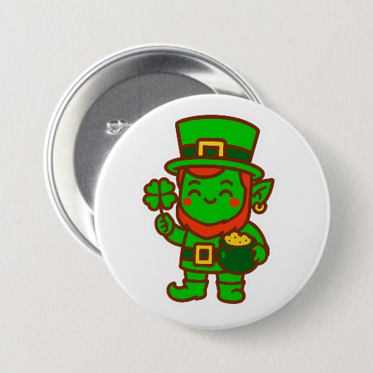 Kawaii Lucky Leprechaun Button (Vorne & Hinten)
