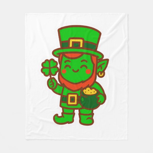 Kawaii Lucky Leprechaun Fleecedecke (Vorderseite)