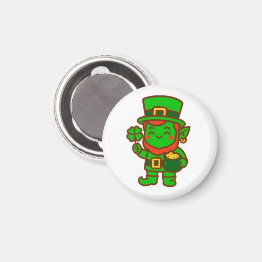 Kawaii Lucky Leprechaun Magnet (Vorderseite/Rückseite)
