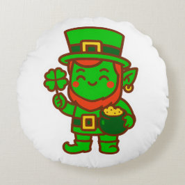 Kawaii Lucky Leprechaun Rundes Kissen