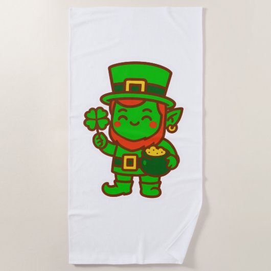 Kawaii Lucky Leprechaun Strandtuch (Vorderseite)