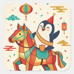Kawaii Lunar Parade   Jahr des Pferdes Quadratischer Aufkleber