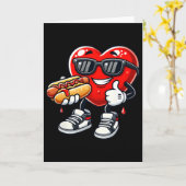 Kawaii lustiger Herz essender Hot Dog Valentinstag Karte (Gelbe Blume)