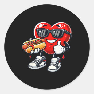 Kawaii Lustiger Herz-essender Hot Dog Valentinstag Runder Aufkleber