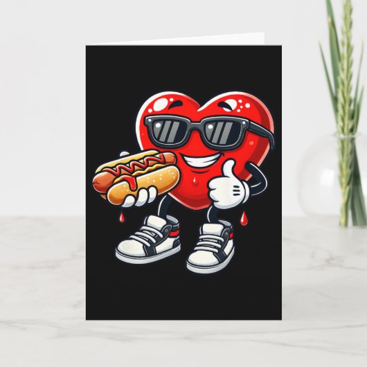 Kawaii lustiger Hot Dog, der Herz isst, Valentinst Karte (Vorderseite)