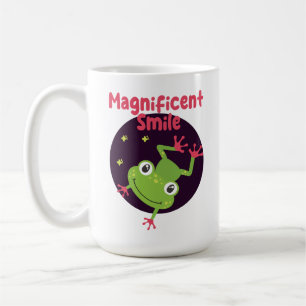 Kawaii lustiger süßer glücklicher Frosch lächelnd  Kaffeetasse