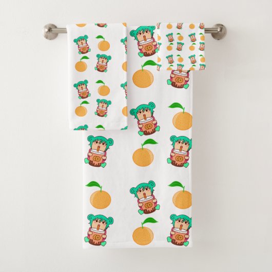 Kawaii-Mädchen-Muster Badhandtuch Set (Insitu)