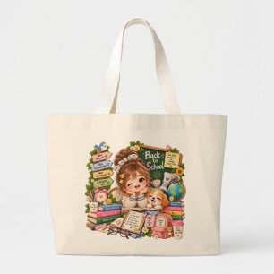 Kawaii Mädchen und Corgi Bücher Jumbo-Tasche Jumbo Stoffbeutel