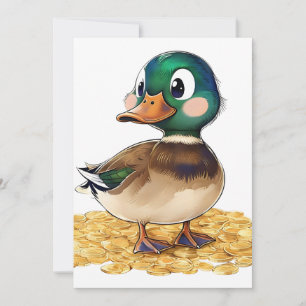 Kawaii Mallard auf einer Pile mit Gold Einladung