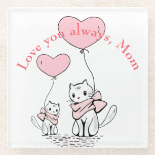 Kawaii Mama Cat & Kitten Custom Glasuntersetzer