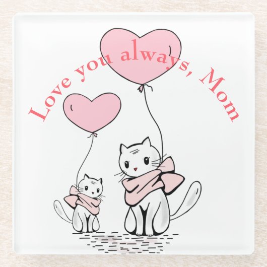 Kawaii Mama Cat & Kitten Custom Glasuntersetzer (Vorderseite)