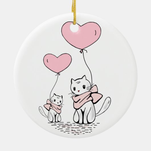 Kawaii Mama Cat & Kitten Custom Keramik Ornament (Hinten)